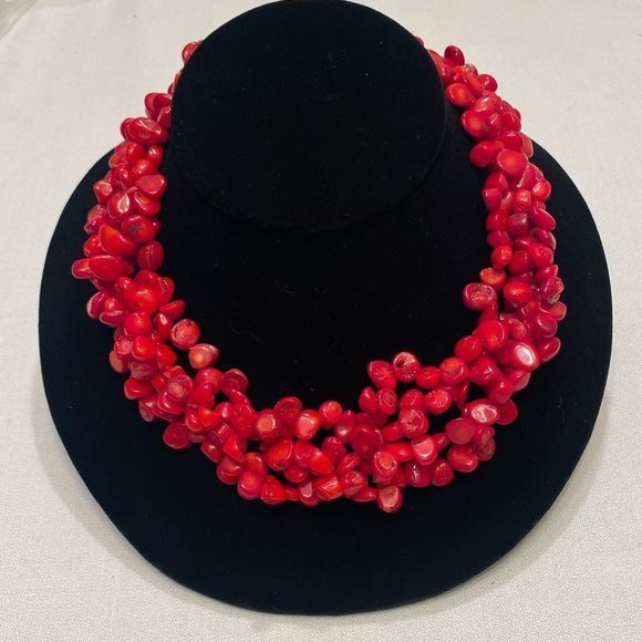 Vintage Sterling 925 4 Strand Red Coral Necklace - Picture 7 of 11